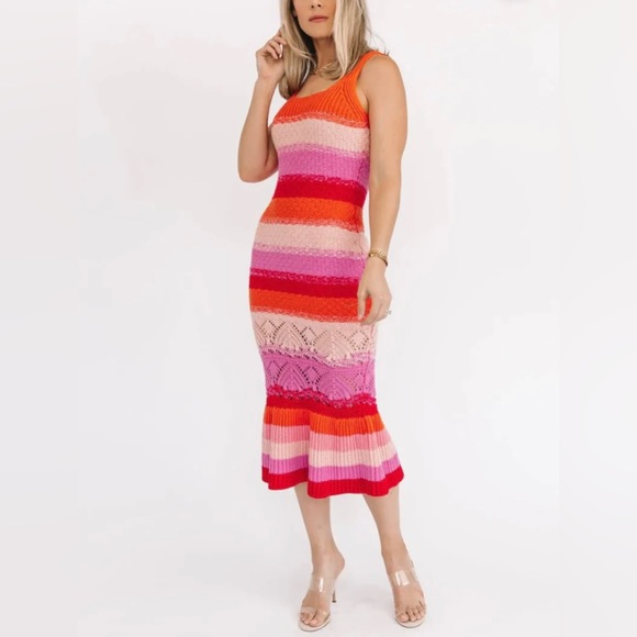 Sultry Sunset Striped Crochet Knit Dress - Picture 3 of 8